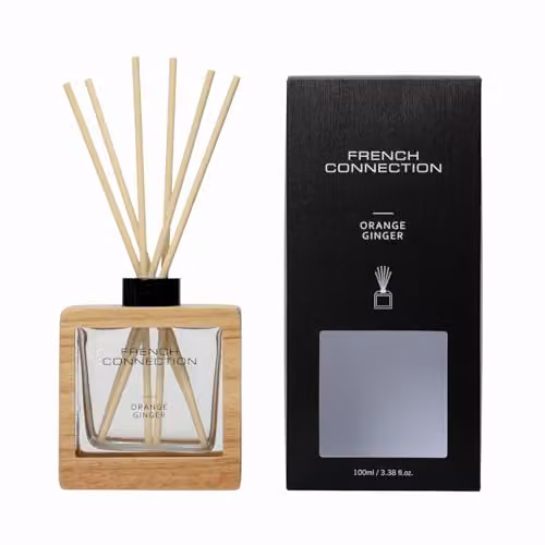 French Connection Orange Ginger Reed Diffuser with Brown Wooden Surround