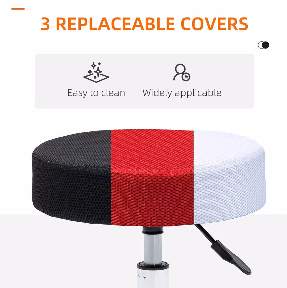 STILVORA Height Adjustable Salon Stool with Castors and Removable Fabric Cover in Black – 4