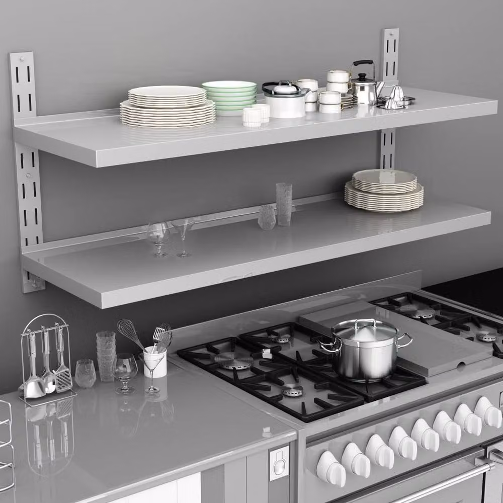 Berkfield Home 2-Tier Floating Wall Shelf, Grey Matt Metal, W: 150 cm, D: 30 cm, H: 20 cm – 2