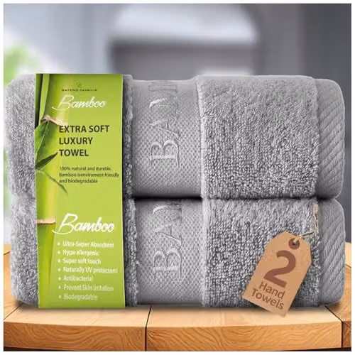 GC GAVENO CAVAILIA Bamboo and Cotton Hand Towels, 2 Pack, Silver, W: 50 cm x H: 80 cm – 1