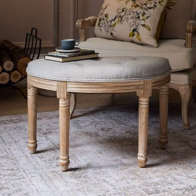 Voyage Maison Claudette Footstool in Light Oak with Beige Fabric – 1