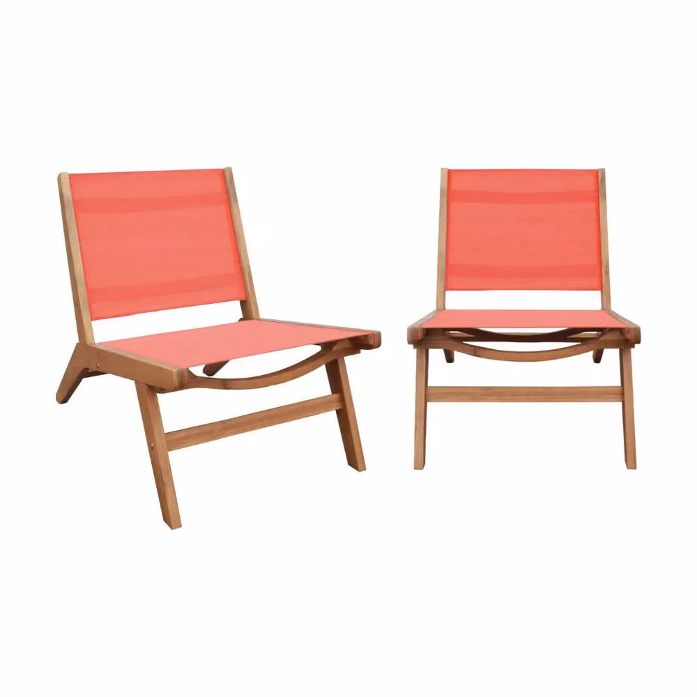 sweeek Set of 2 Acacia Wood and Textilene Easy Chairs in Terracotta – 2