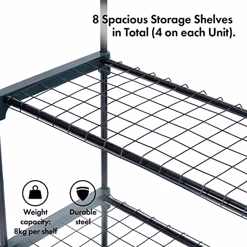 VonHaus 4 Tier Steel Greenhouse Shelving Staging Unit, Pack of 2, Black and Green, H 107.5 cm x W 90 cm x D 30.5 cm – 5