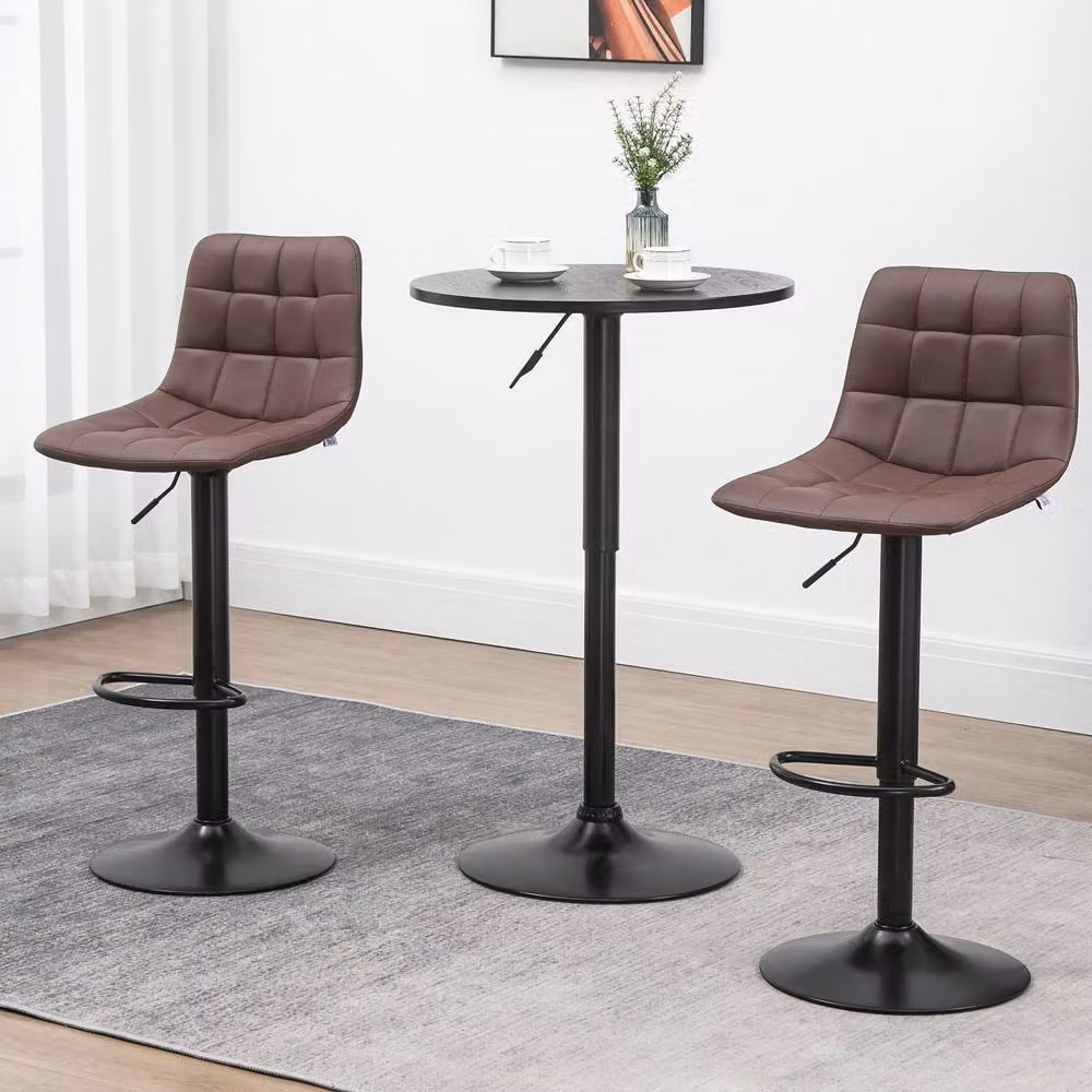 ERGOVEXA Set of 2 Tufted PU Leather Swivel Bar Stools in Brown – 3