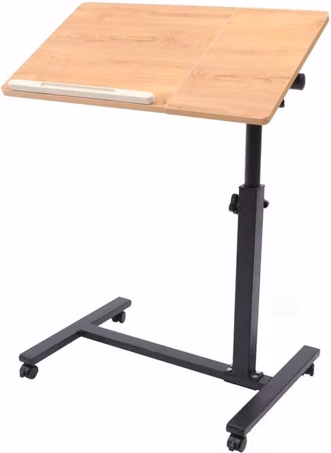 VOGREX Height Adjustable Mobile Laptop Standing Desk with Tilting Top and Castors, Light Oak