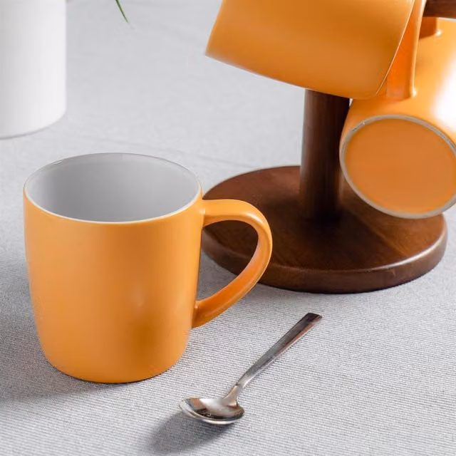 Argon Tableware Porcelain Mug in Yellow and Orange, 350ml
