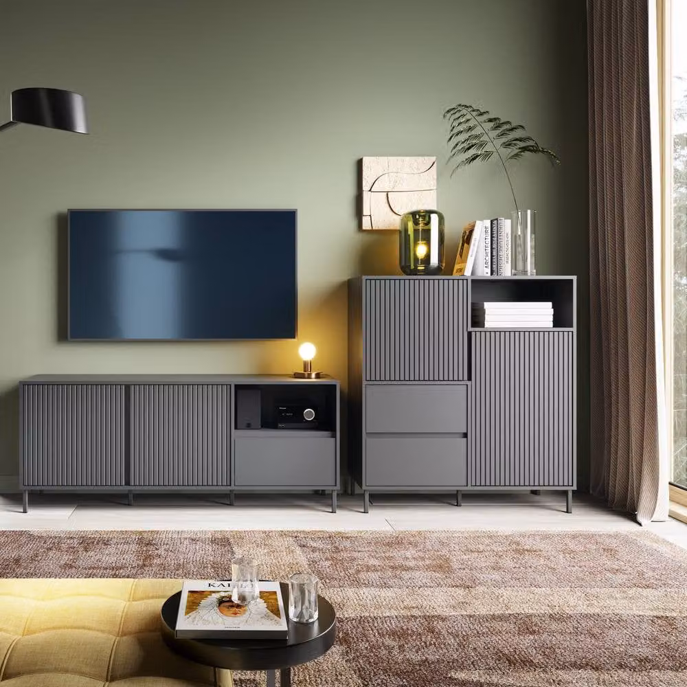 Furniture To Go Avenale Wide TV Cabinet with 2 Doors and 1 Drawer in Anthracite Grey – 4