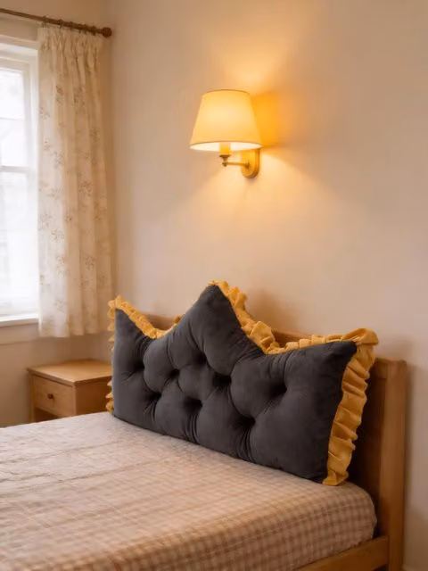 Living and Home Heart-Shaped Ruffled Bed Headboard Pillow in Grey – 1