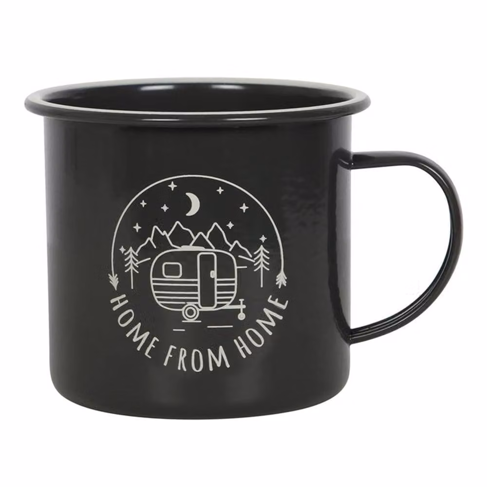 Uniqueful Home from Home Enamel Camping Mug in Black – 1