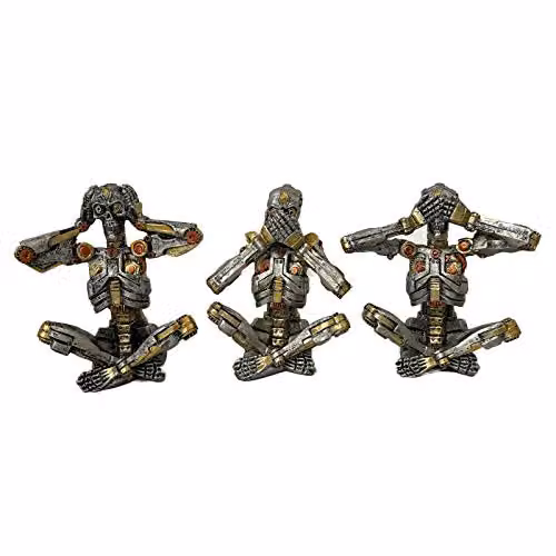 Darthome Ltd Set of 3 See Speak Hear No Evil Steampunk Gothic Skeleton Resin Ornaments in Silver and Gold