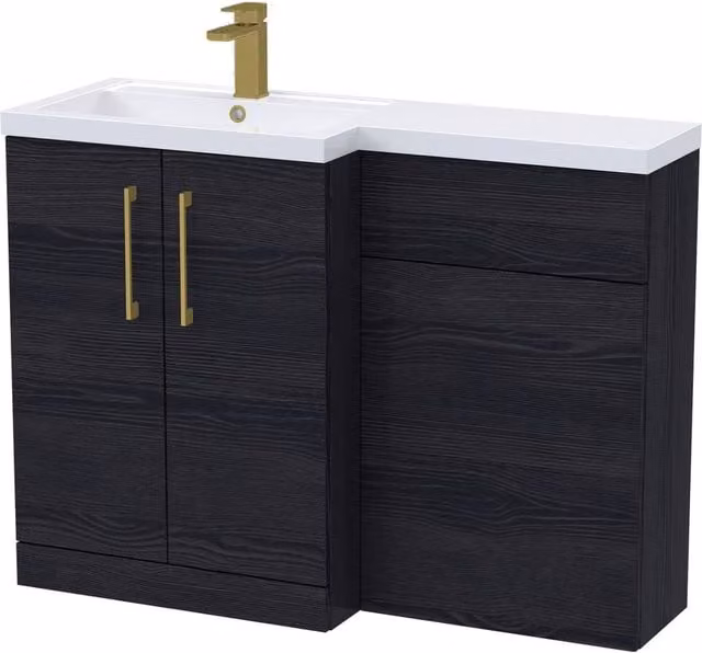 Balterley Modern Matt Black Woodgrain Left-Hand Vanity and WC Unit Combination W: 110 cm, H: 84 cm