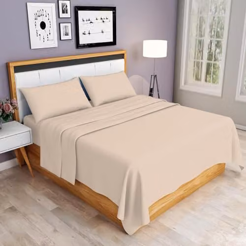 Homes-Linen Ultra Soft Breathable Microfibre Flat Sheet, Beige, W: 140 cm, L: 200 cm – 3