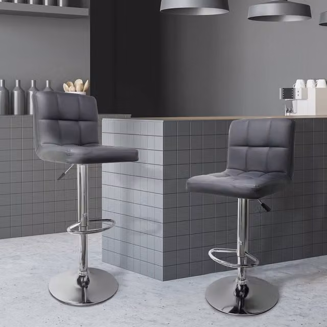 Alivio Set of 2 Modern Grey and Black PU Leather Bar Stools