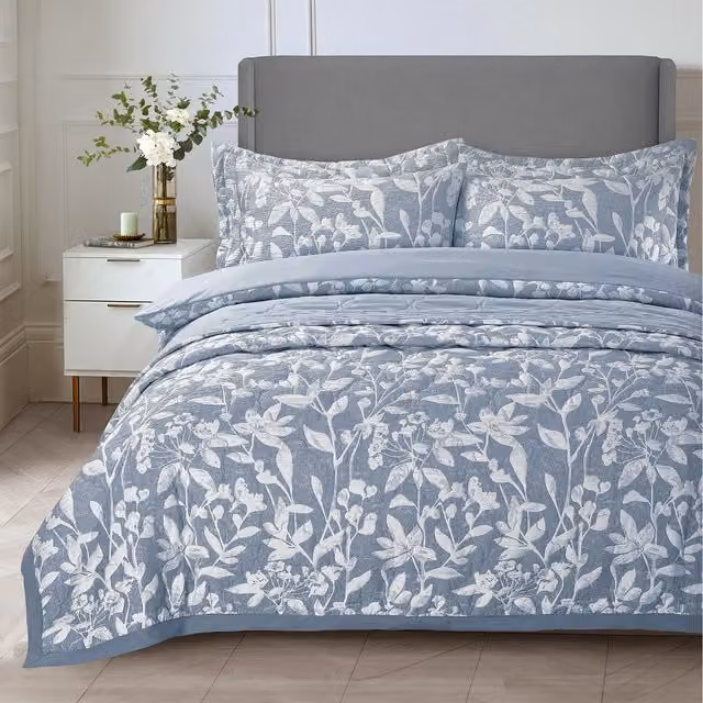 Sweet Dreams Blue Floral Throw and Pillowcase Set