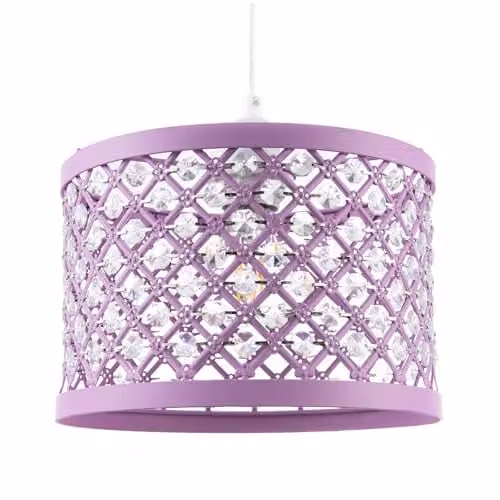 Happy Homewares Modern Ornate Lavender Lilac Metal Pendant Light Shade with Transparent Acrylic Beads, Diameter: 25 cm – 1