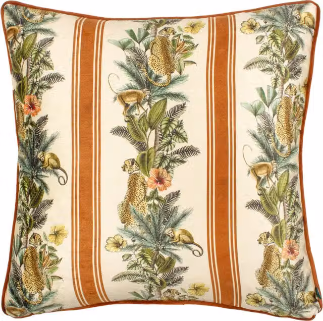 Wylder Nature Floral Printed Chenille Cushion in Orange and Multicolour