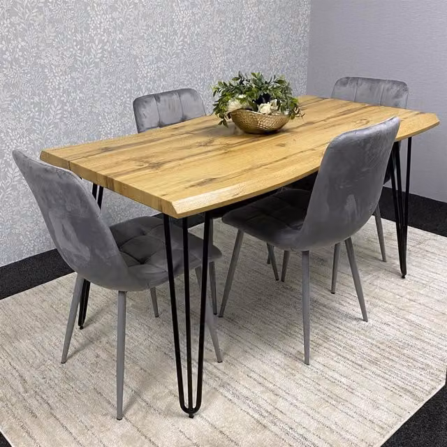 Kosy Koala Arizona Dining Table and Velvet Chairs in Grey and Brown, W: 117 cm