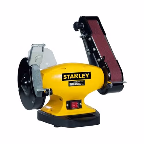 Stanley Bench Grinder and Sander in Yellow, 330W Benchtop Tool for Metalwork and Woodwork