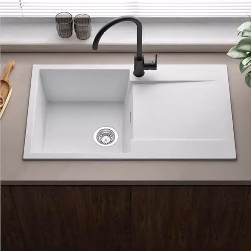 Reginox Amsterdam 10PW White Granite 1.0 Bowl Reversible Inset Kitchen Sink W: 50 cm, D: 86 cm – 2