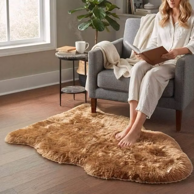 Infinity Leather Natural Wool Single Sheepskin Rug in Brown, W: 90 cm, D: 60 cm – 1