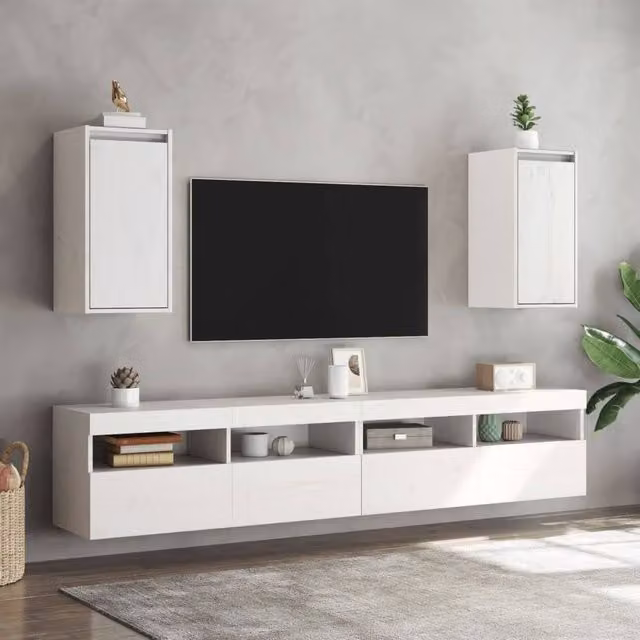 Berkfield Home Set of 2 White Solid Wood Pine Wall Cabinets, W/D/H: 30 x 30 x 60 cm