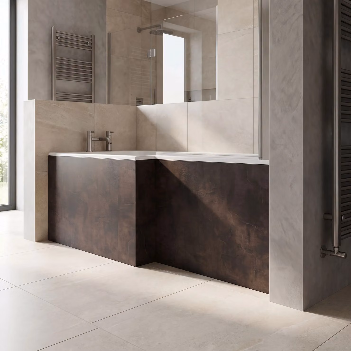 Balterley L Shape Square Front Bath Panel in Textured Matt Metallic Slate Grey, 169.8 cm – 3