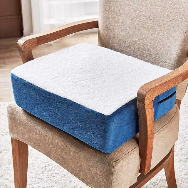 Coopers of Stortford Sherpa Fleece Topped Booster Cushion with Removable Machine Washable Cover in Blue Multicolour – 1
