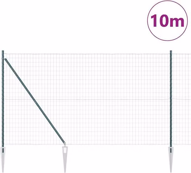 Berkfield Home Green Euro Fence with 7 Spike Posts, Galvanised Steel, W: 10 m, H: 1.6 m – 1