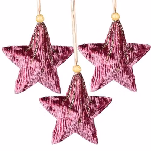 SHATCHI 3-Piece Pink and Gold Star Christmas Tree Hanging Decorations, 10.5 cm