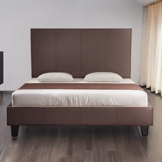 Comfy Living Modern Upholstered Faux Leather Bedframe in Brown