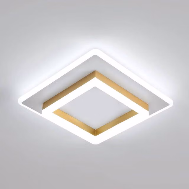 Pheashine Modern Square LED Ceiling Light, White and Gold, 30W, 6500K Cool White, Diameter: 30 cm