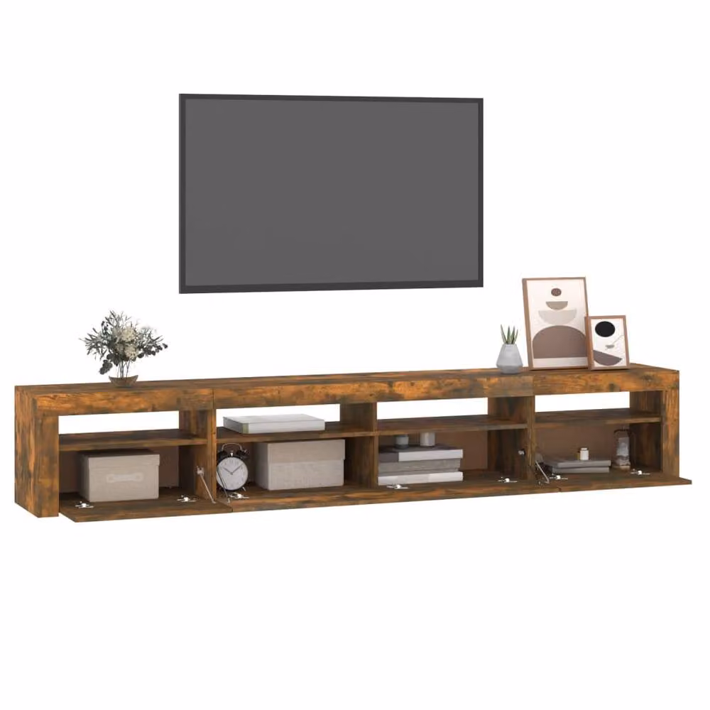 Berkfield Home Modern TV Cabinet with LED Lights in Smoked Oak Brown, W/D/H: 240 x 40 x 40 cm – 3