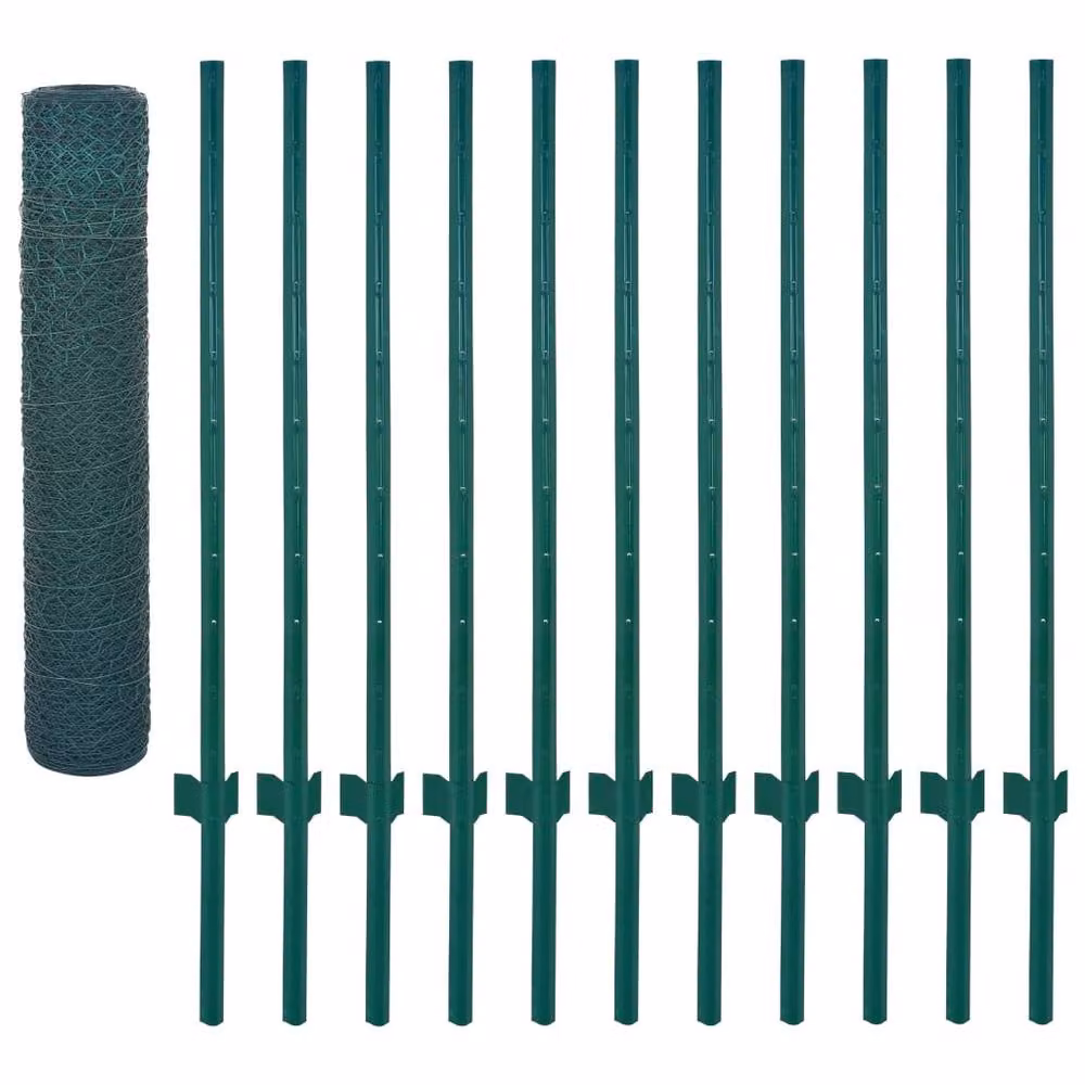 Berkfield Home Green PVC-Coated Steel Wire Mesh Fence with Posts, W: 25 m, H: 0.75 m – 2