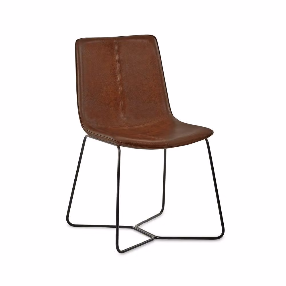 Cheshire Quinton Set of 2 Brown PU Leather Industrial Dining Chairs with Cantilever Base – 2