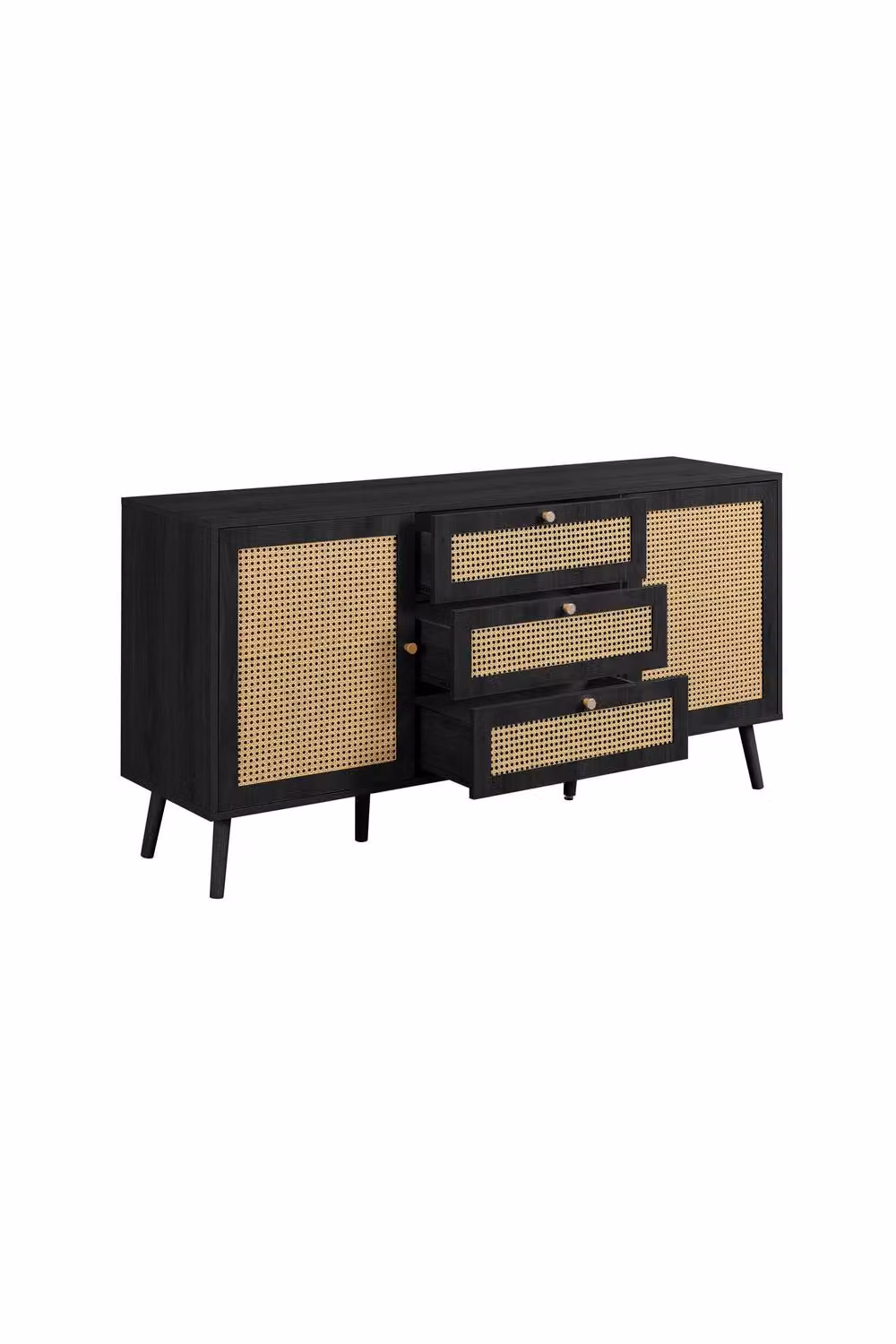 Birlea Croxley Modern Black Rattan 2 Door 3 Drawer Sideboard – 7