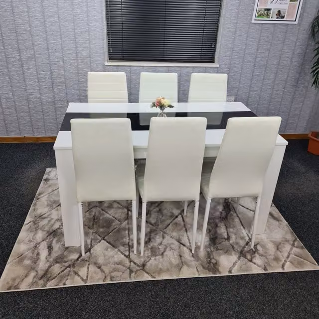 Kosy Koala Modern Rectangular Dining Table and Chairs Set in White and Black