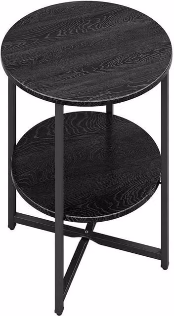 KORVIXA Black Round Coffee Table with 2-Tier Shelf, W/D/H: 100 x 100 x 47 cm – 1