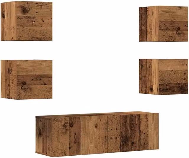 Berkfield Home 5 Piece Wall-mounted TV Cabinet Set in Brown and Multicolour Engineered Wood