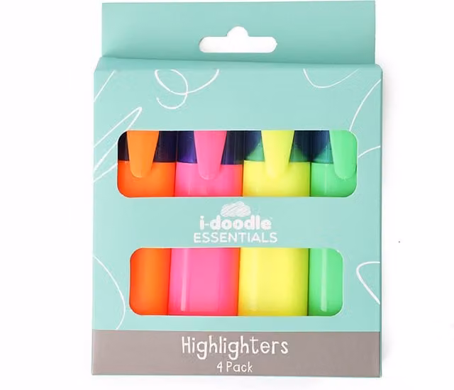 idoodle Essentials Multicolour Chisel Tip Ink Highlighters, Pack of 4