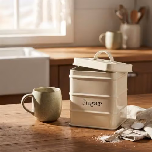 Harbour Housewares Metal Sugar Storage Canister with Airtight Lid in Beige/White – 2