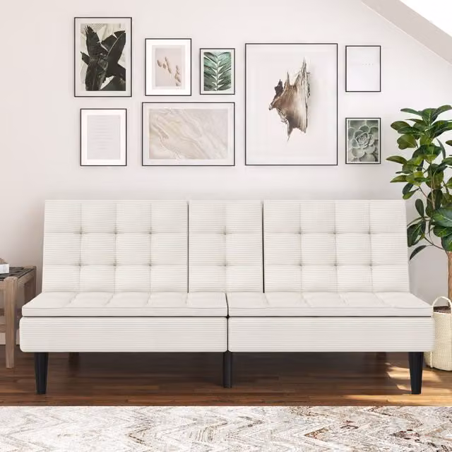 Dorel Home Maine Futon in Cream Corduroy for Living Room or Home Office