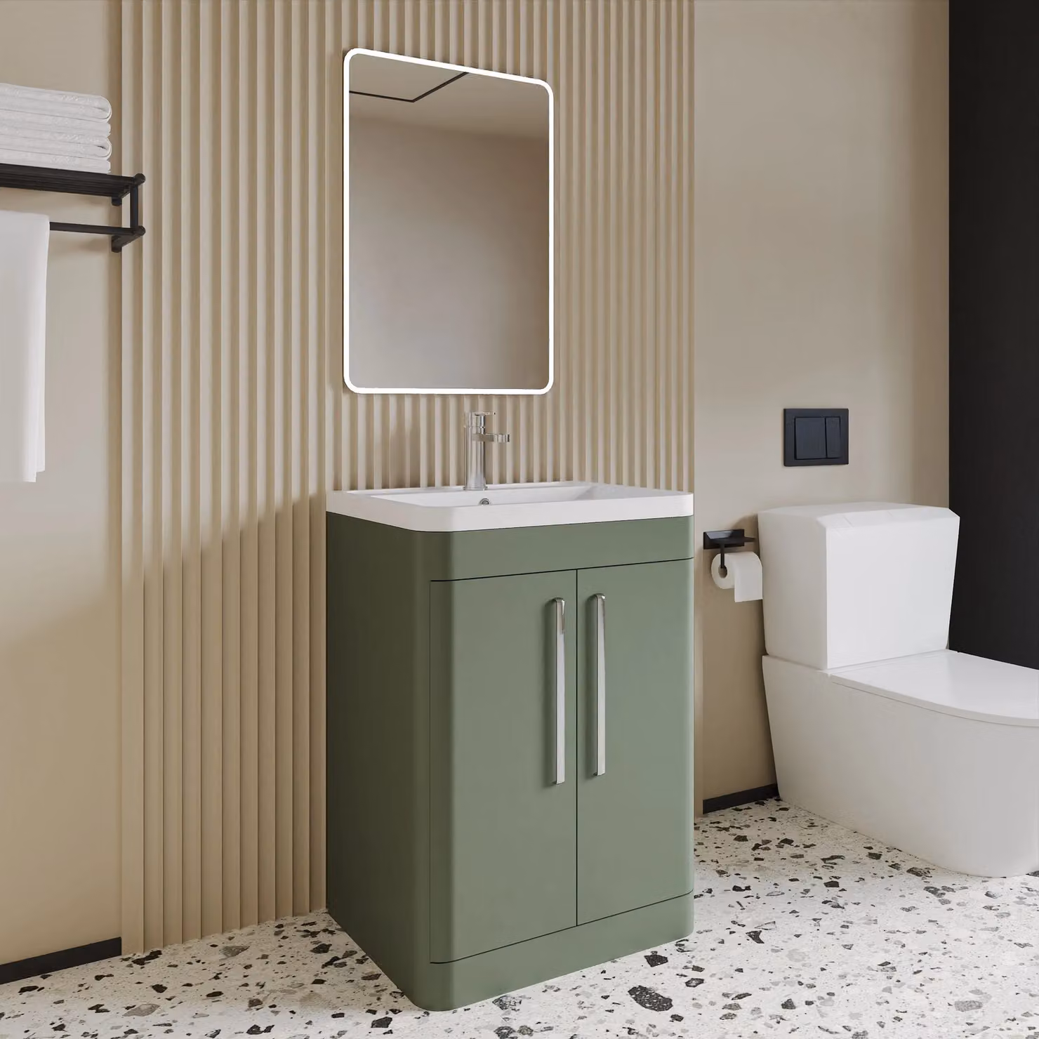 Balterley Contemporary Green 2 Door Floor Standing Bathroom Vanity Unit with Soft Close Doors and Internal Drawers, W: 60 cm, H: 84 cm – 3