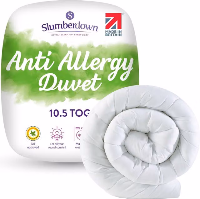 Slumberdown Anti Allergy 10.5 Tog All Year Round Duvet, White, Single