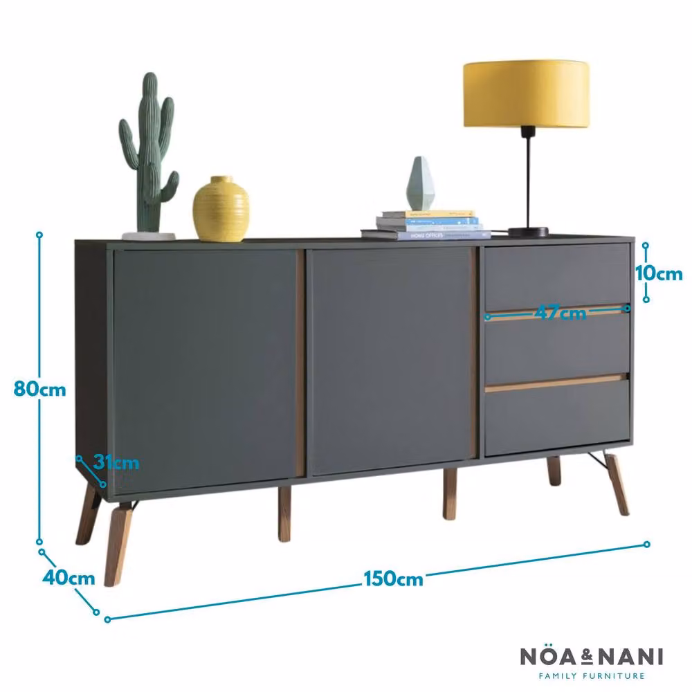 Nöa and Nani Otto Large 2 Door Sideboard with Drawer in Grey Pine Wood – 4