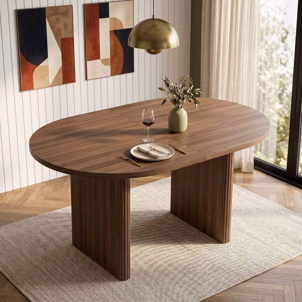 Merax Oval Extendable Dining Table with Rounded Edges in Walnut Brown – 3