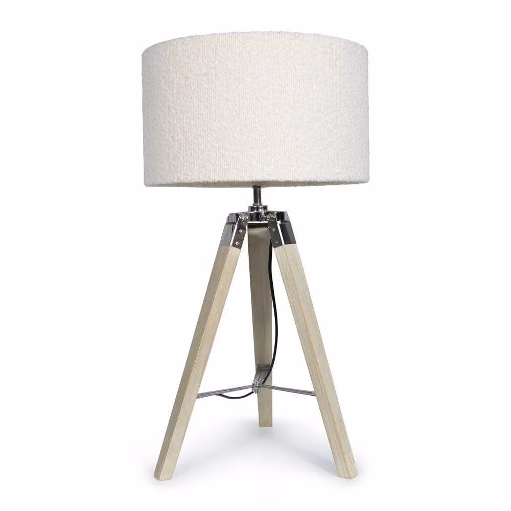 ValueLights Clipper Modern Wood and Chrome Tripod Table Lamp with Beige Fabric Cylinder Shade, Diameter: 35 cm, Height: 21 cm – 2