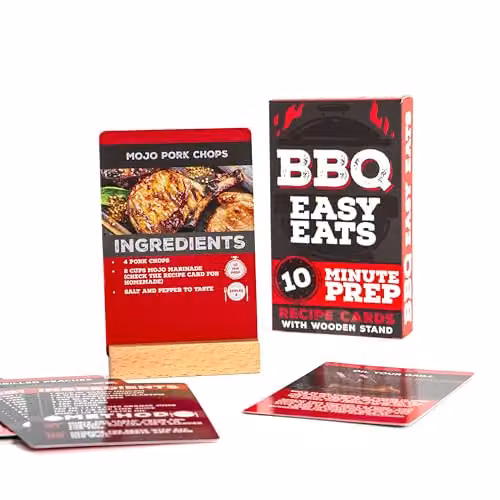 Boxer Gifts BBQ Eats Recipe Cards with 52 Recipes and Wooden Card Stand in Multicolour