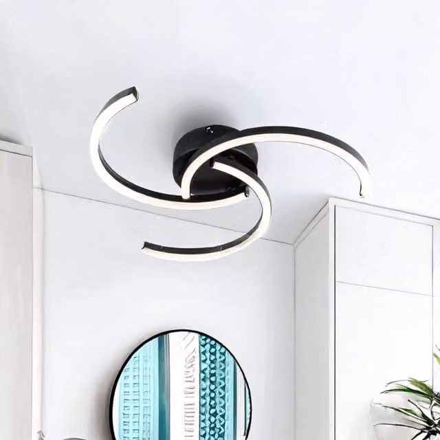 First Choice Lighting Curve Black LED Flush Ceiling Light, W/D/H: 41.5 x 41.5 x 5.5 cm