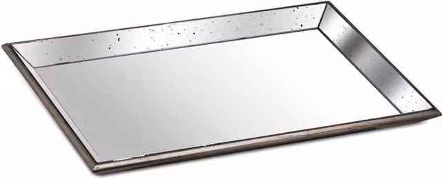 KDMK Astor Large Rectangular Mirrored Tray with Brown Wood Detailing and Silver Accents