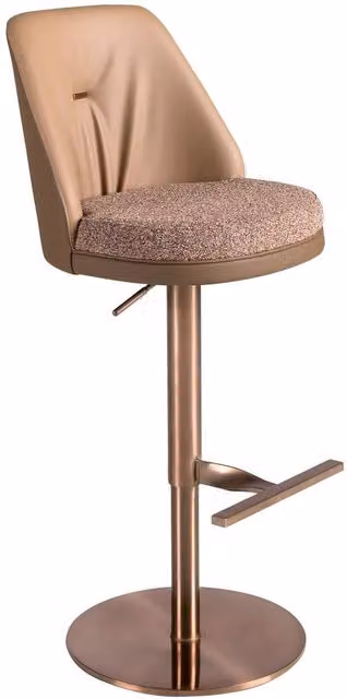 Angel Cerda Brown Fabric and Synthetic Leather Swivel Bar Stool with Gold Metal Base